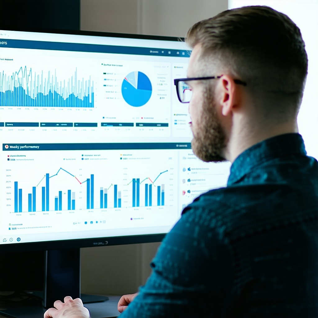 Visual An ops manager reviewing a Power BI dashboard with clear charts Overlay TextWeekly performance summary in minutes not hours-1